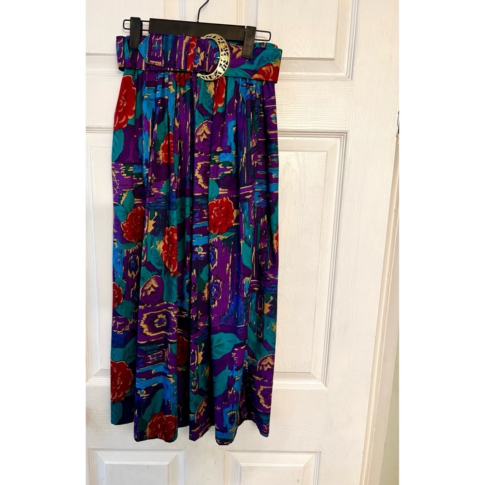 Vintage Belted Floral Print Skirt